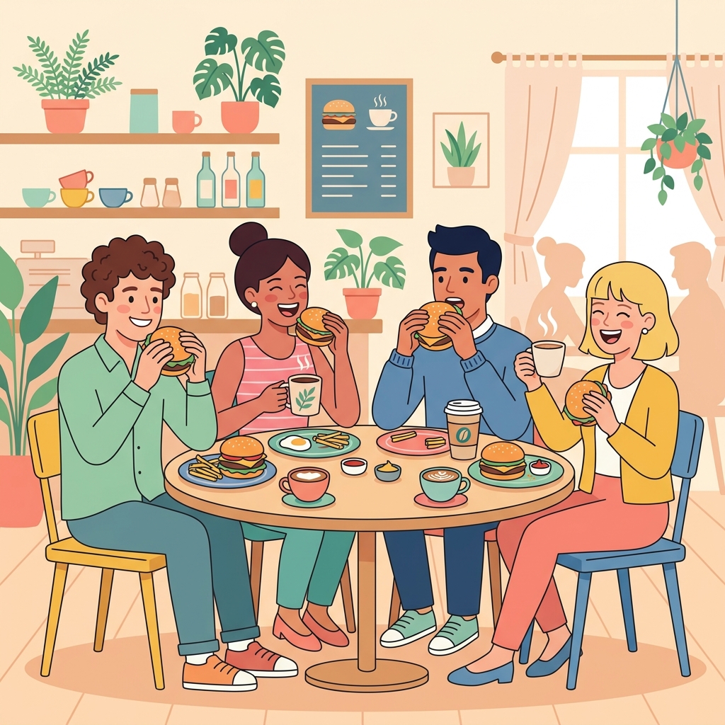 Friends eating vector food